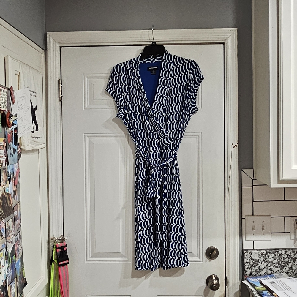 Liz Claiborne Navy and White Wrap Midi Dress